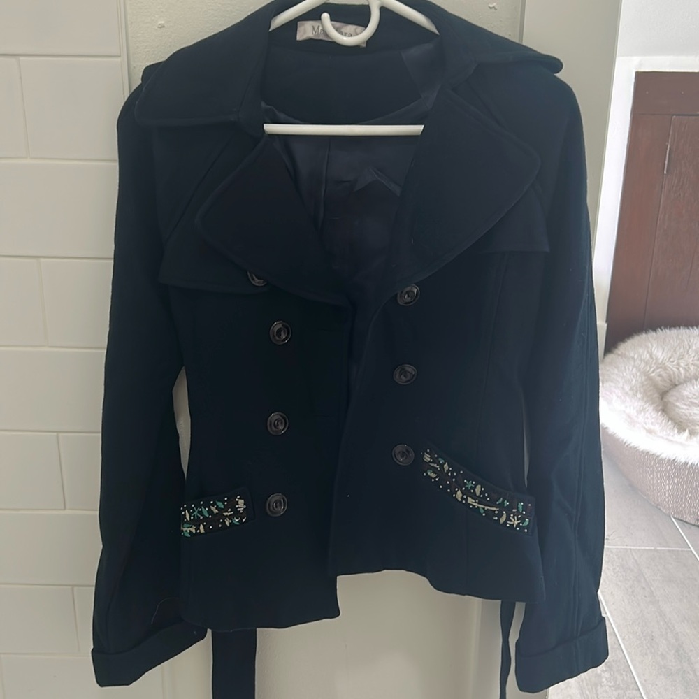 Belted navy blue Maxmara short peacoat
